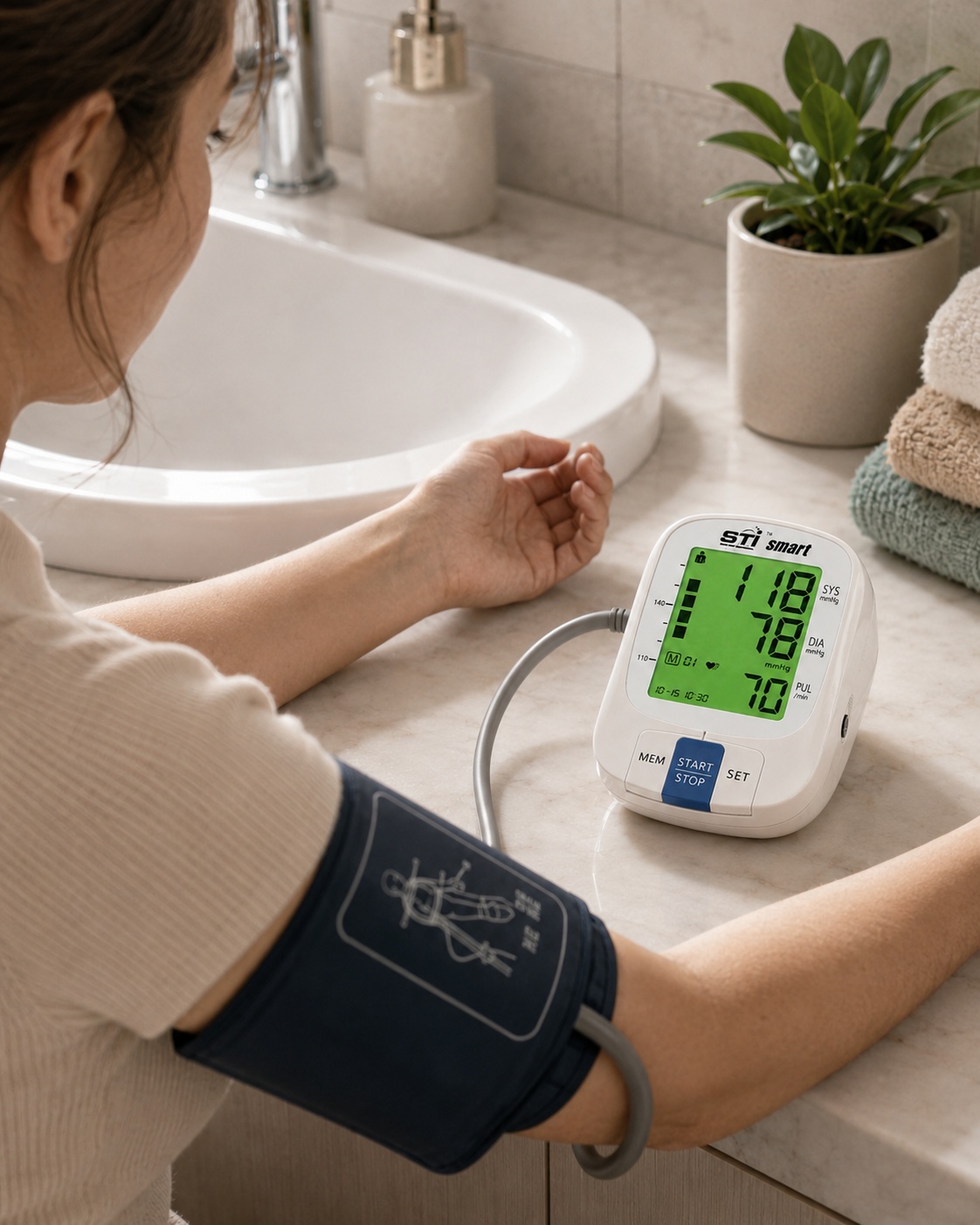 STI Smart Digital Arm Blood Pressure Monitor – Dual User, 2×90 Memory, Voice Broadcast & Large LCD