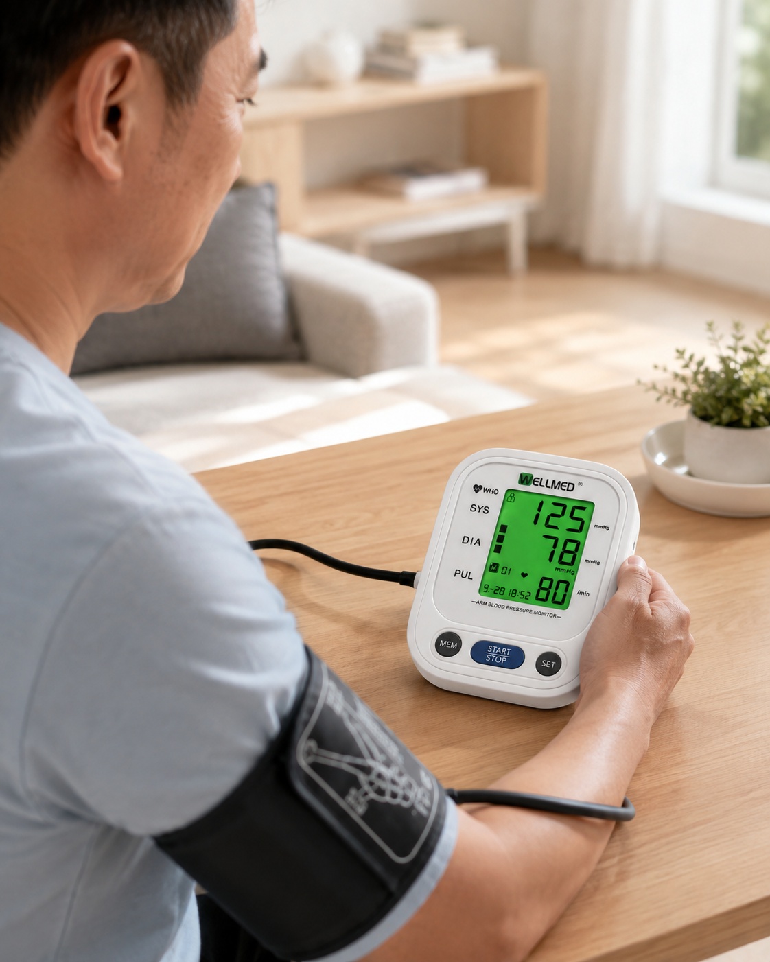 WELLMED B01 Digital Upper Arm Blood Pressure Monitor with Voice, 99 Memory & Green LCD