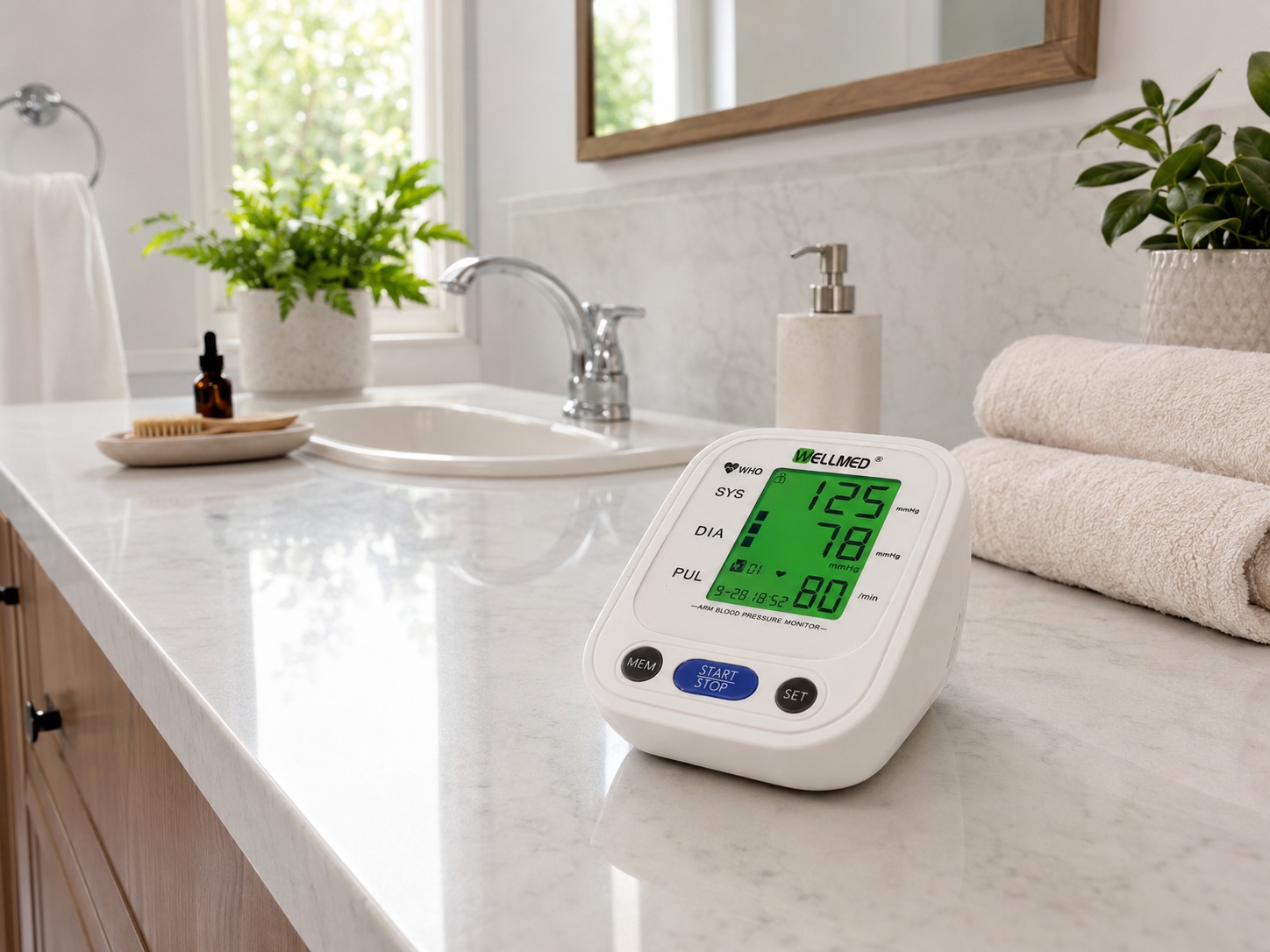 WELLMED B01 Digital Upper Arm Blood Pressure Monitor with Voice, 99 Memory & Green LCD