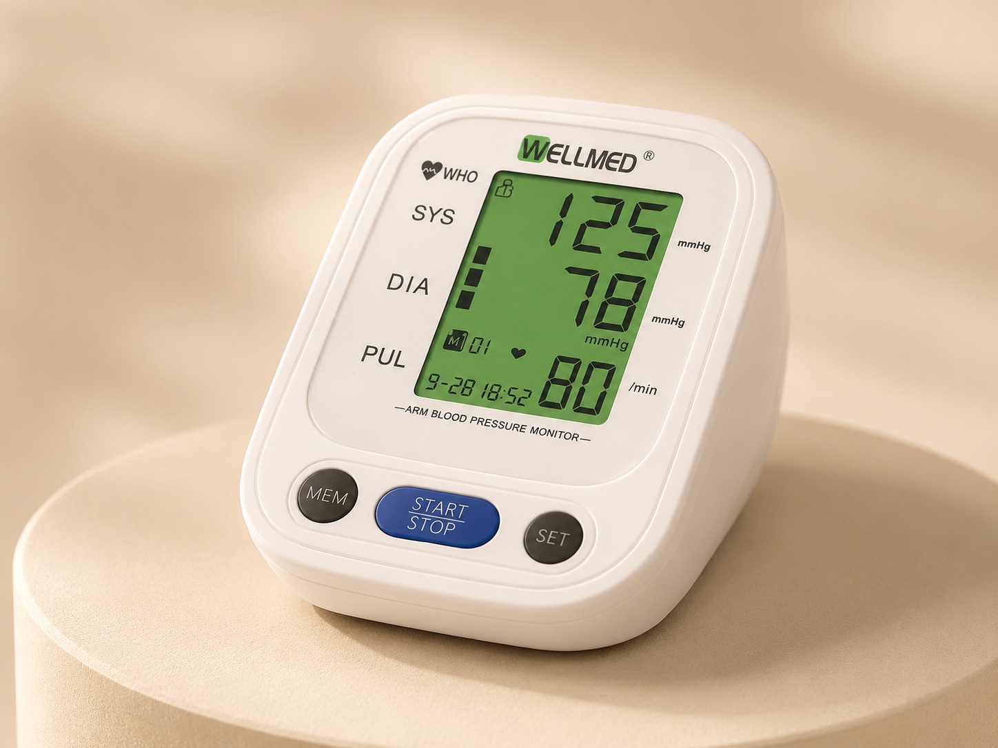 WELLMED B01 Digital Upper Arm Blood Pressure Monitor with Voice, 99 Memory & Green LCD