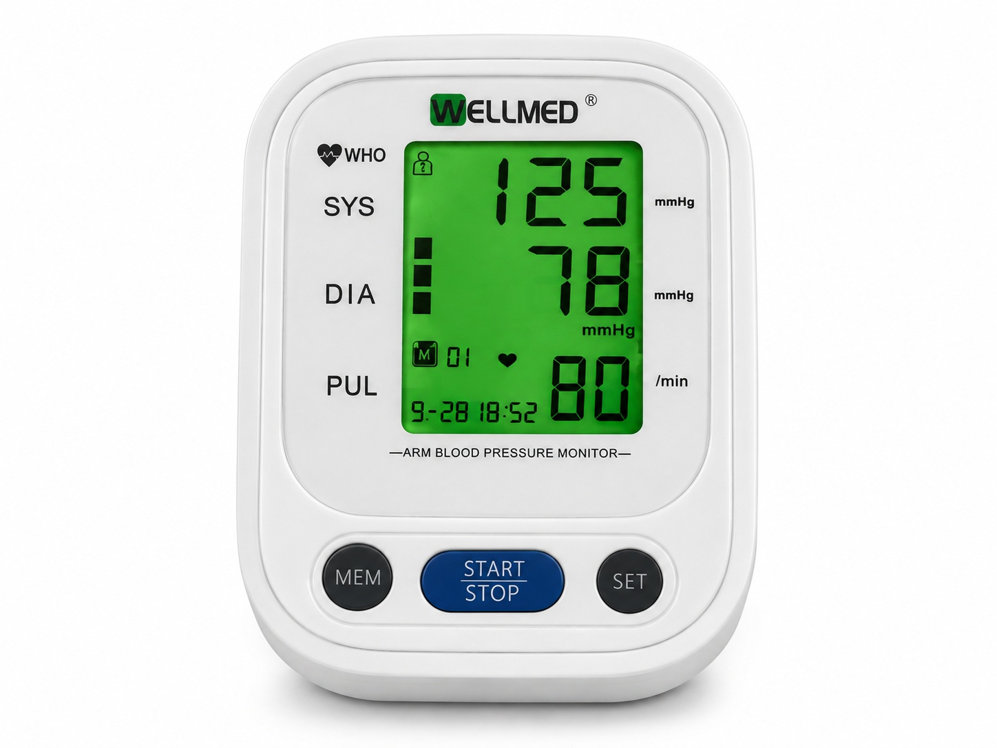 WELLMED B01 Digital Upper Arm Blood Pressure Monitor with Voice, 99 Memory & Green LCD