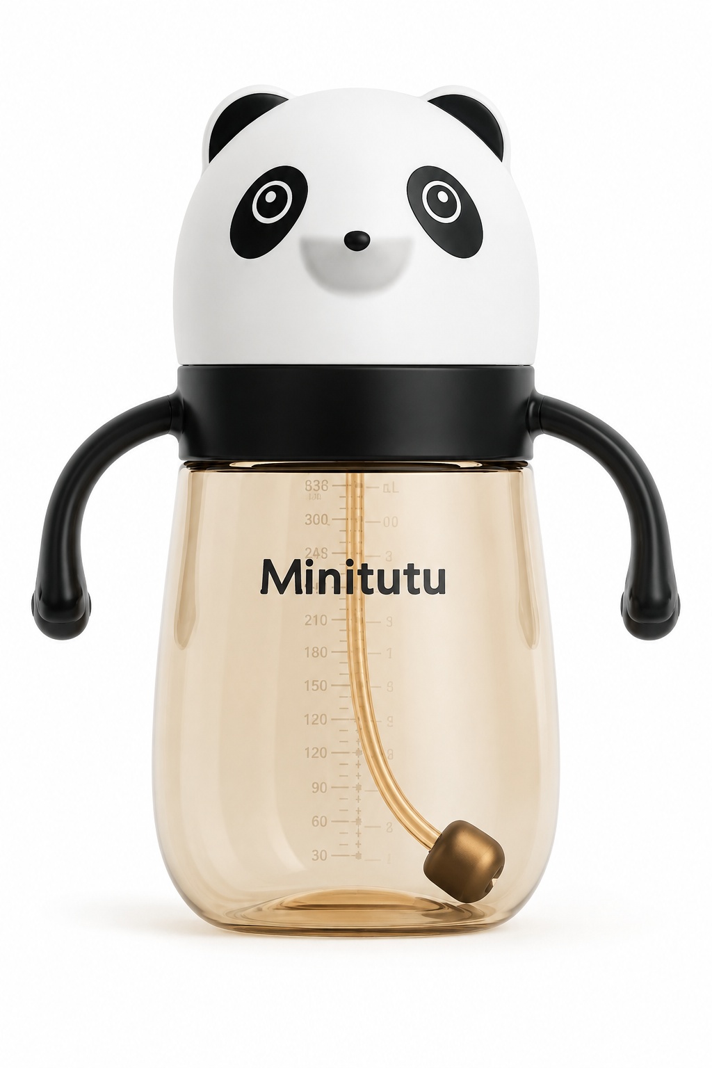 Minitutu Panda PPSU Baby Feeding Bottle 330mL with Handles, Gravity Ball Straw & Cross-Cut Nipple for 9+ Months