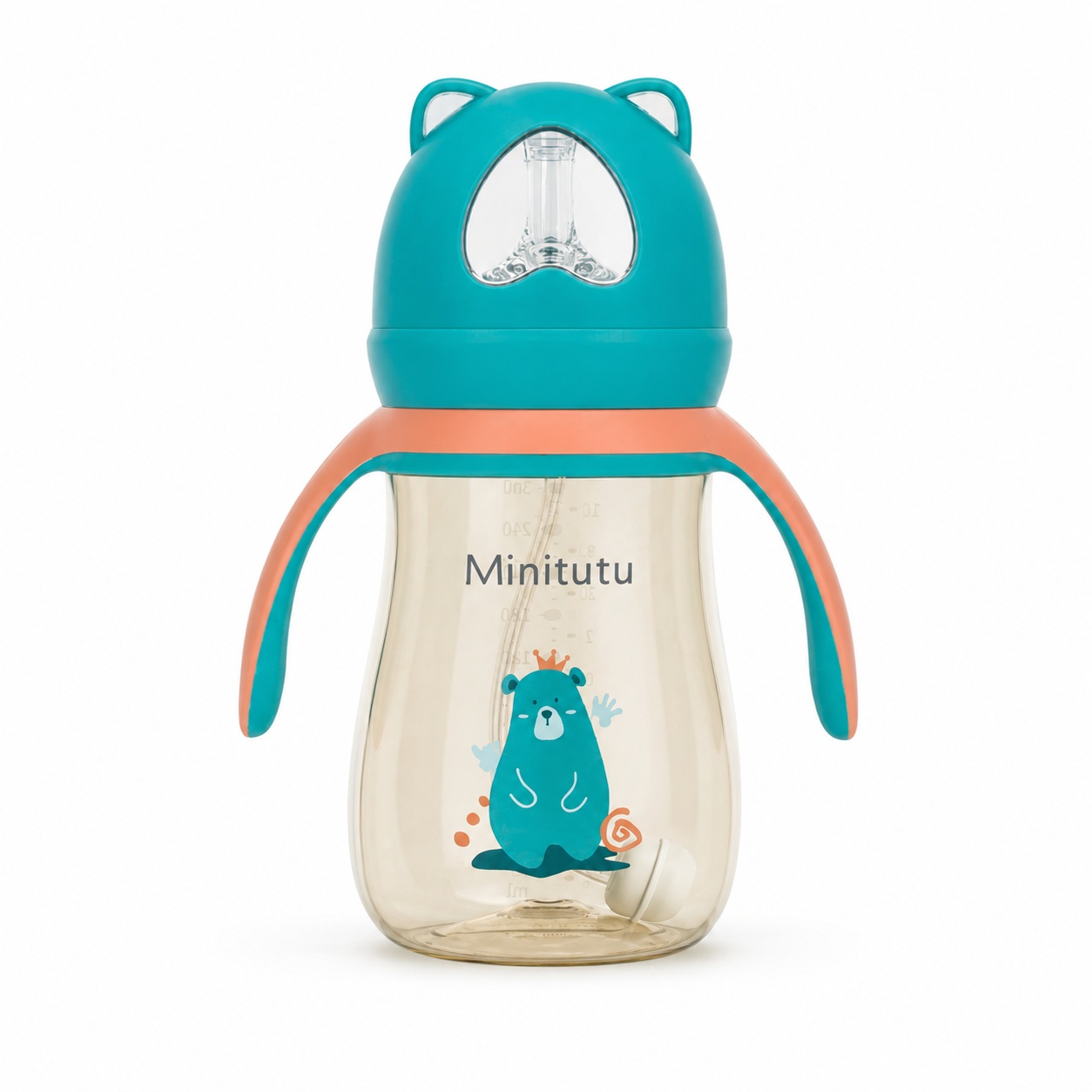Minitutu Bear PPSU Straw Cup 300mL for 9+ Months | BPA-Free Training Cup with Handles & Silicone Straw